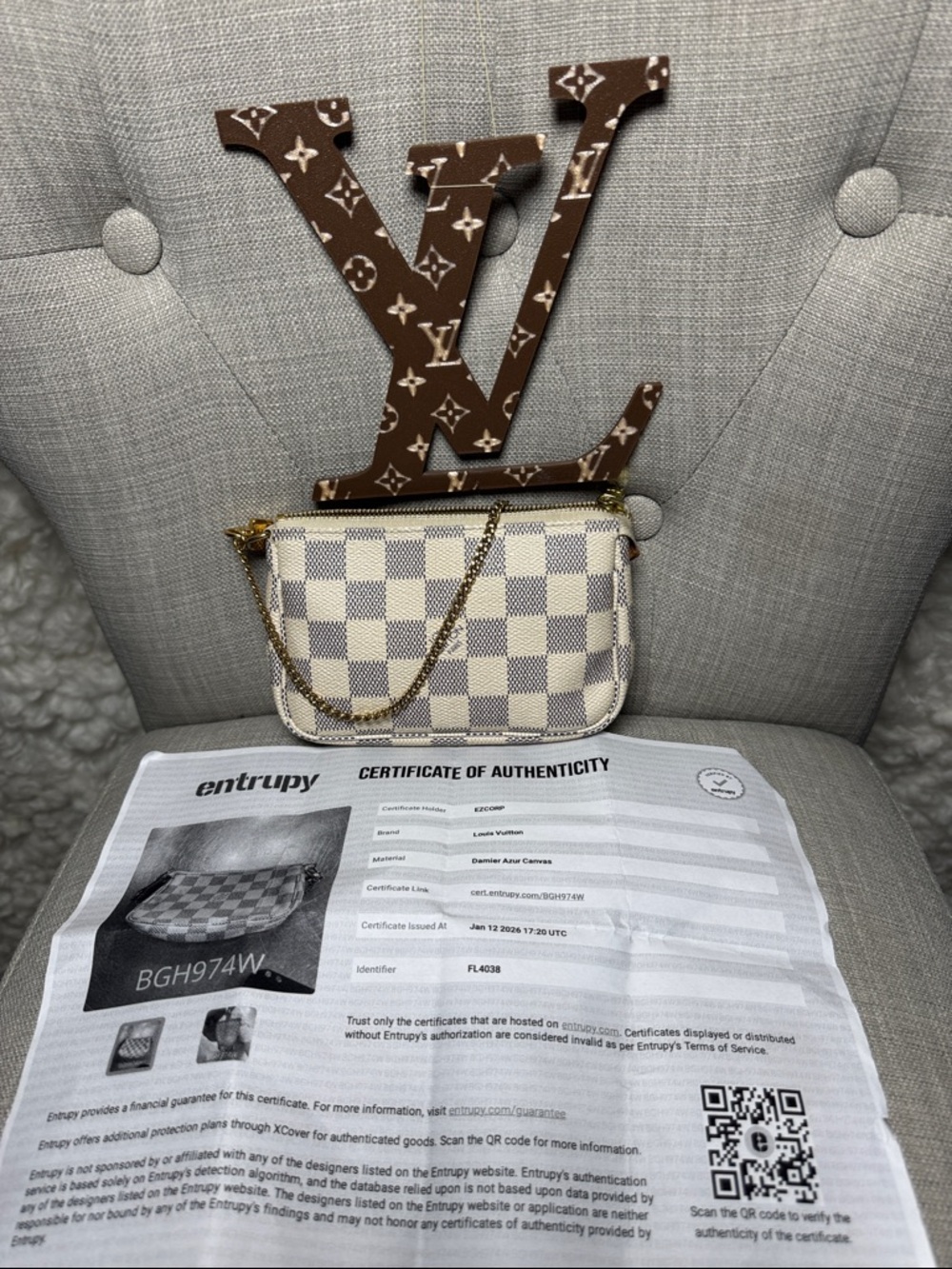 Louis Vuitton Mini Pochette in Cream and Gray Damier Azur